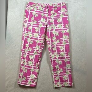Lilly Pulitzer Size 10 Cotton Spandex Pink Derby Finish Line Capri Pants Summer
